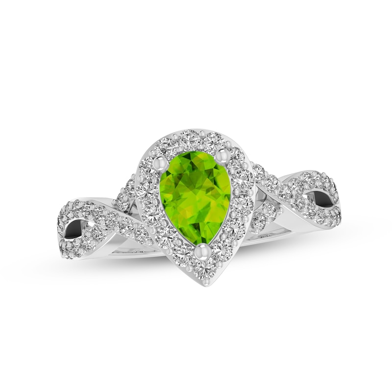 Peridot & White Lab-Created Sapphire Ring Sterling Silver