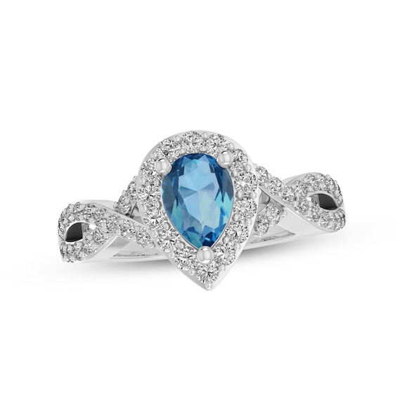 Swiss Blue Topaz & White Lab-Created Sapphire Ring Sterling Silver