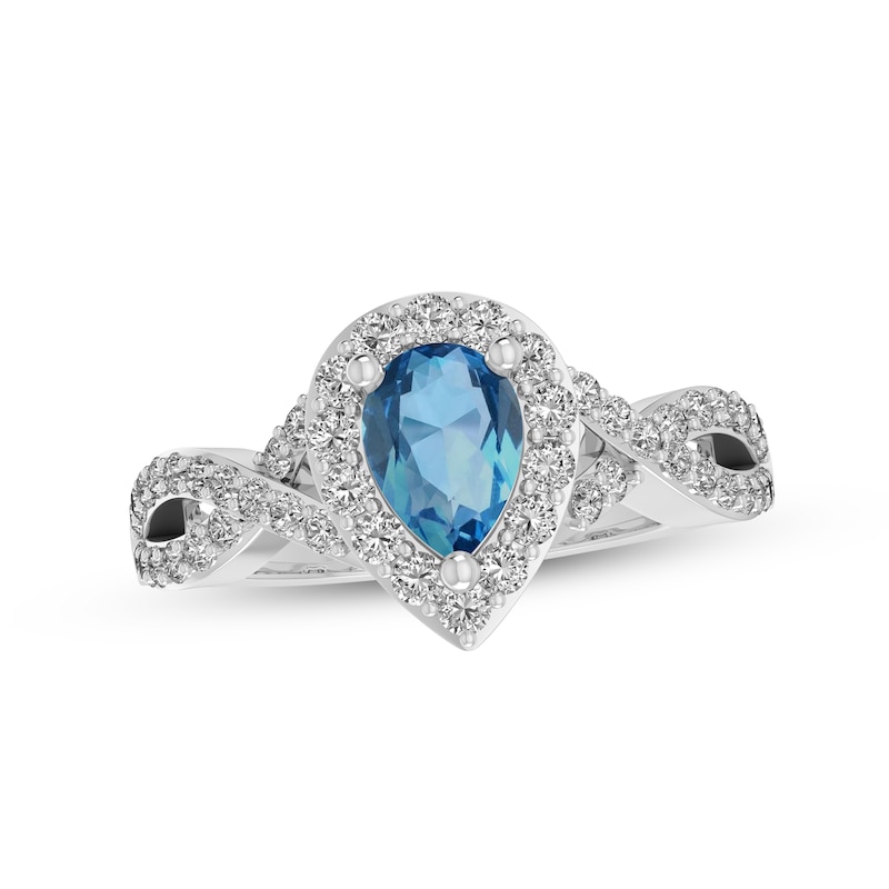 Main Image 1 of Swiss Blue Topaz & White Lab-Created Sapphire Ring Sterling Silver