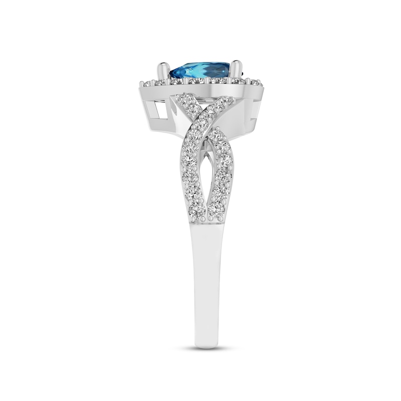 Main Image 2 of Swiss Blue Topaz & White Lab-Created Sapphire Ring Sterling Silver