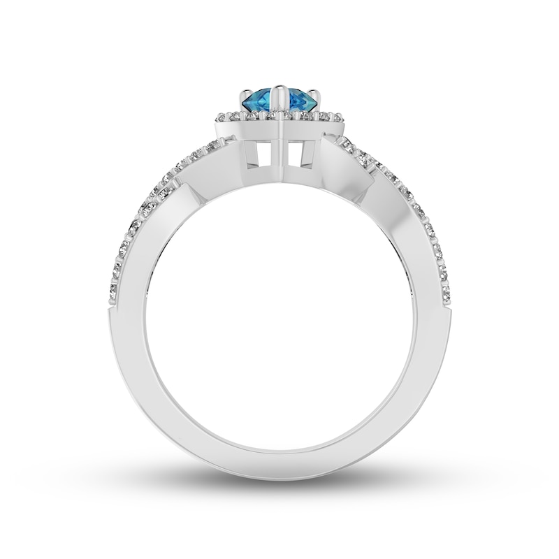 Main Image 3 of Swiss Blue Topaz & White Lab-Created Sapphire Ring Sterling Silver