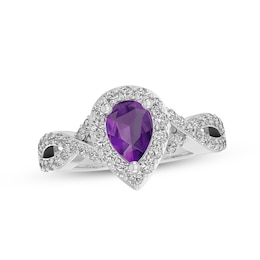 Amethyst & White Lab-Created Sapphire Ring Sterling Silver