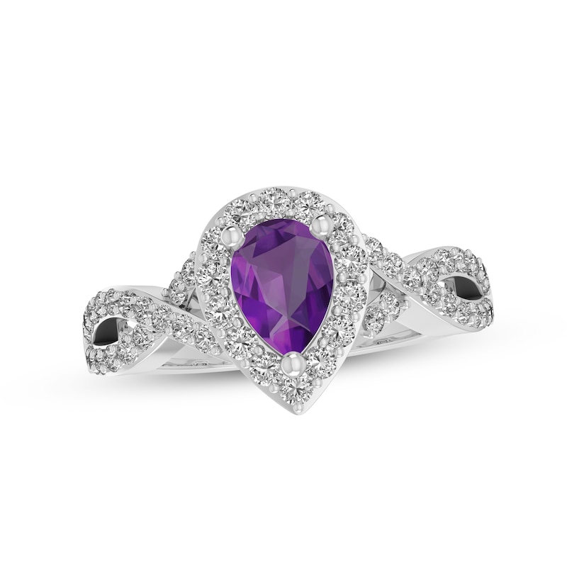 Main Image 1 of Amethyst & White Lab-Created Sapphire Ring Sterling Silver