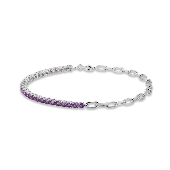 Amethyst Paperclip Bracelet Sterling Silver 7.25"