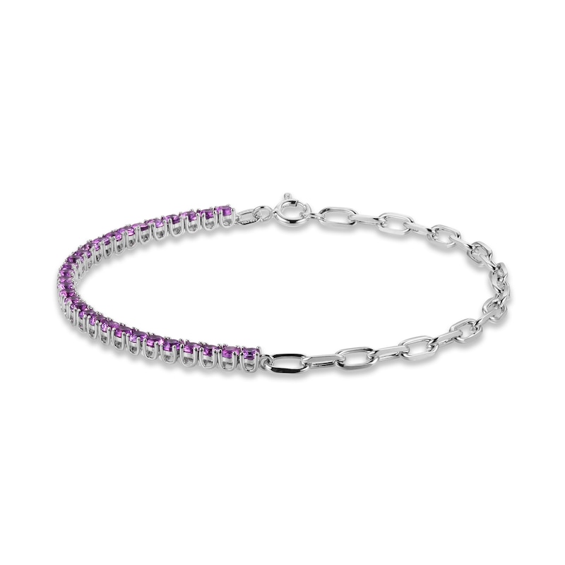 Main Image 3 of Amethyst Paperclip Bracelet Sterling Silver 7.25&quot;