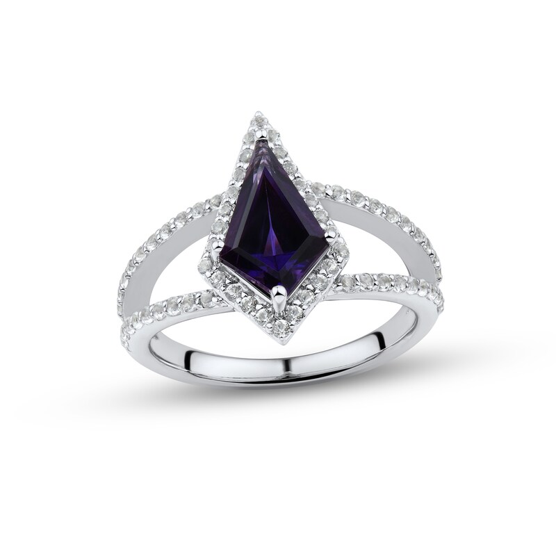 Main Image 1 of Amethyst & White Lab-Created Sapphire Ring Sterling Silver