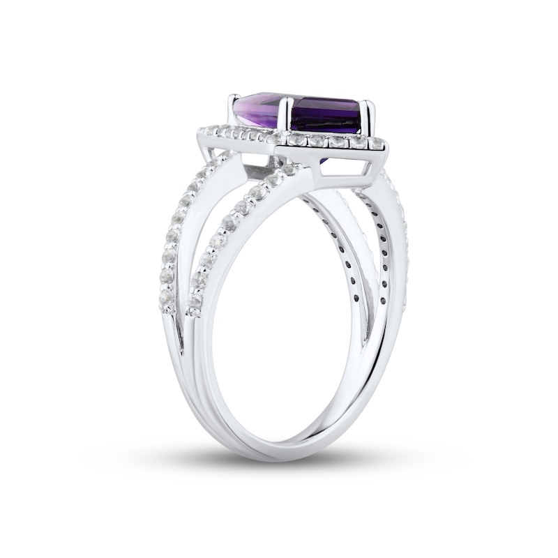 Main Image 2 of Amethyst & White Lab-Created Sapphire Ring Sterling Silver