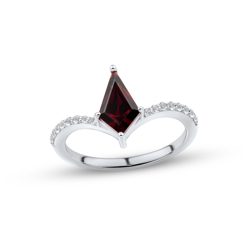 Main Image 1 of Garnet & White Lab-Created Sapphire Ring Sterling Silver