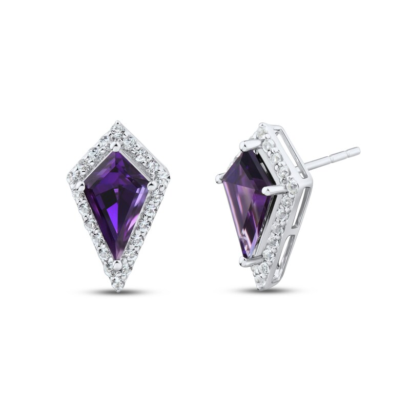 Main Image 1 of Amethyst & White Lab-Created Sapphire Stud Earrings Sterling Silver