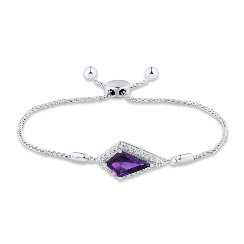 Amethyst & White Lab-Created Sapphire Bolo Bracelet Sterling Silver