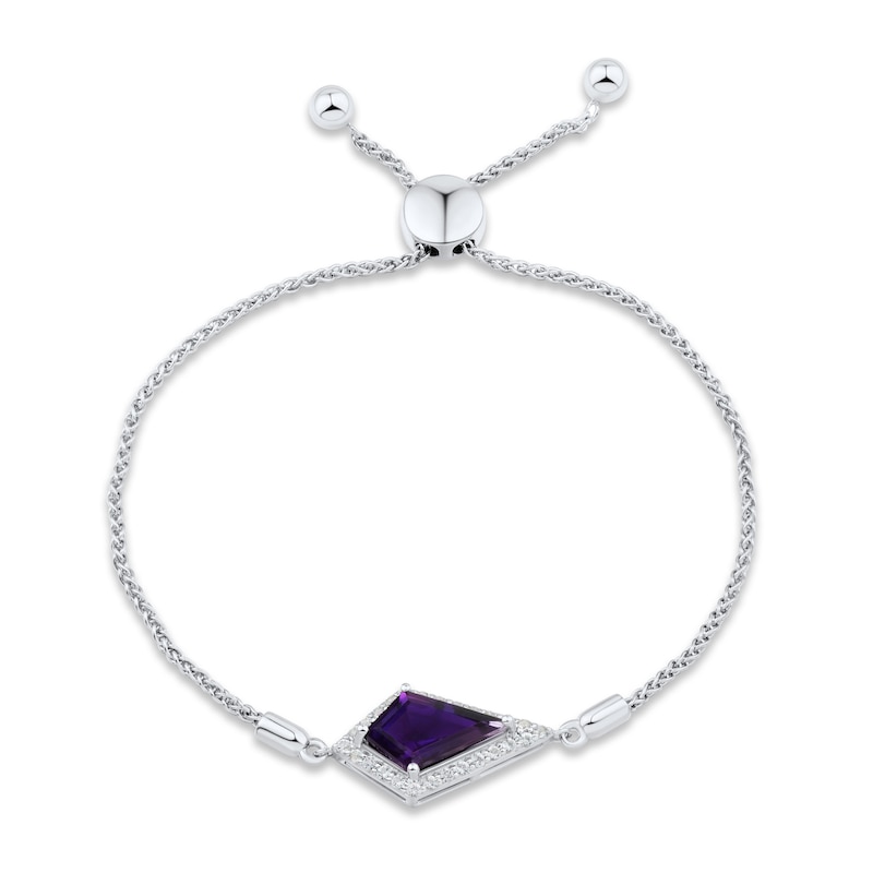 Amethyst & White Lab-Created Sapphire Bolo Bracelet Sterling Silver