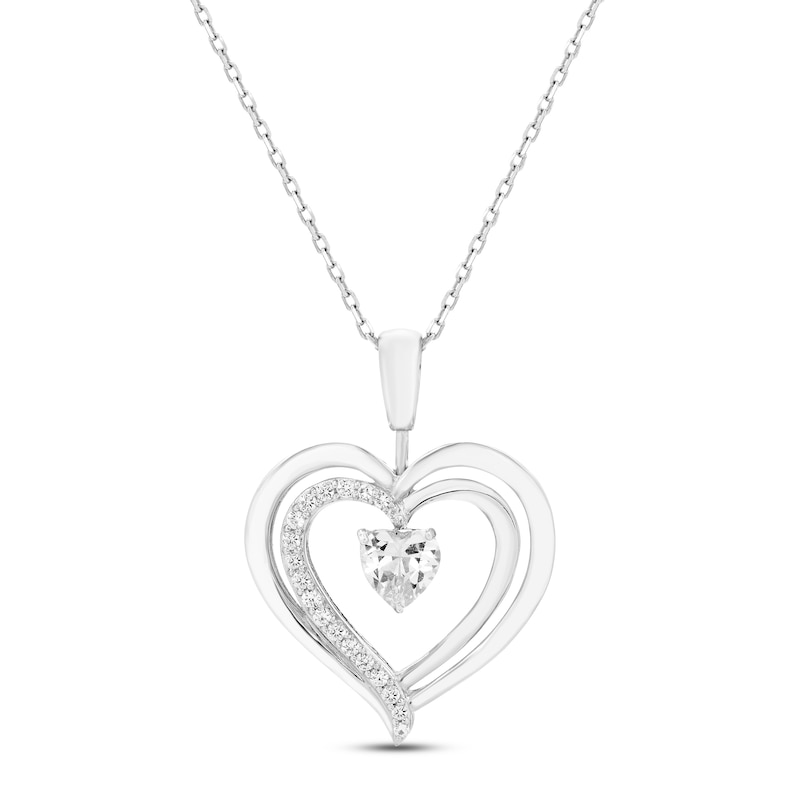 Main Image 1 of White Lab-Created Sapphire & Amethyst Reversible Heart Necklace Sterling Silver 18&quot;