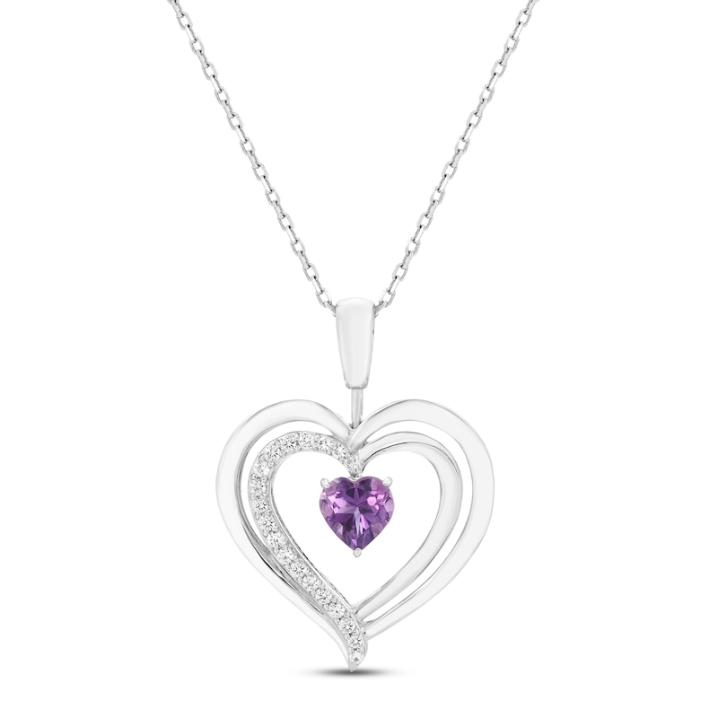 Main Image 2 of White Lab-Created Sapphire & Amethyst Reversible Heart Necklace Sterling Silver 18&quot;