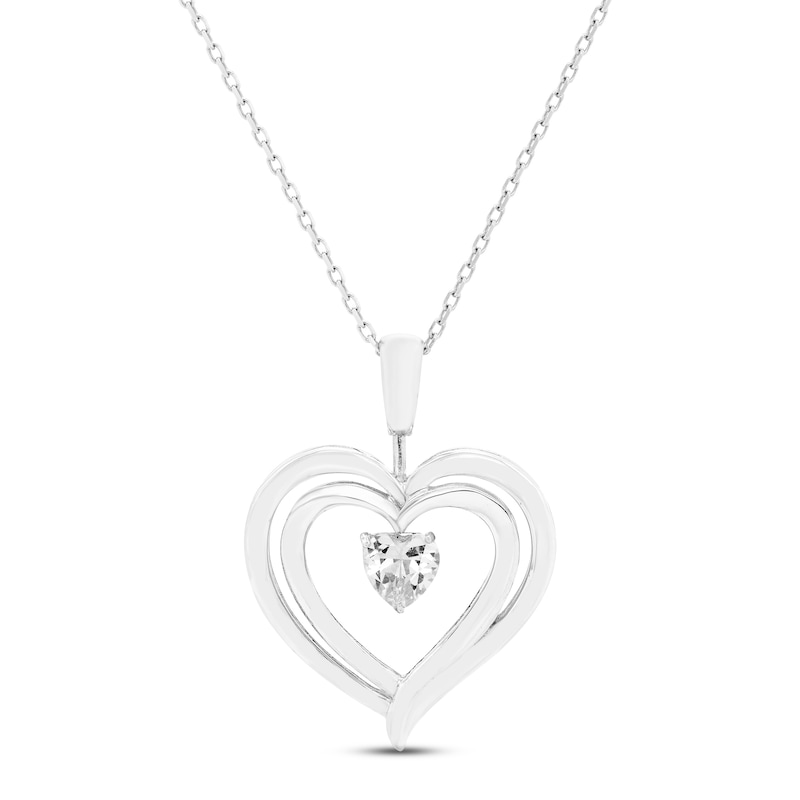 Main Image 3 of White Lab-Created Sapphire & Amethyst Reversible Heart Necklace Sterling Silver 18&quot;