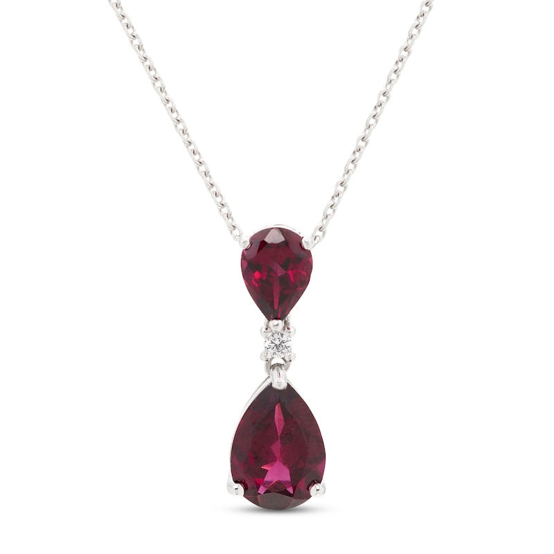 Main Image 1 of Rhodolite Garnet & White Lab-Created Sapphire Necklace Sterling Silver 18&quot;