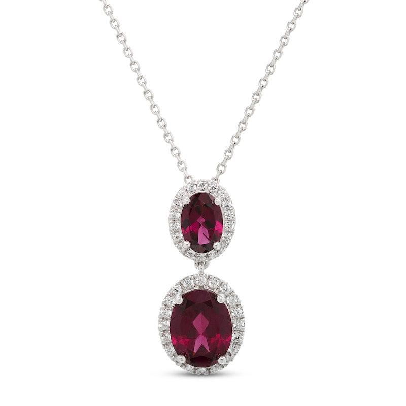 Main Image 1 of Rhodolite Garnet & White Lab-Created Sapphire Necklace Sterling Silver 18&quot;