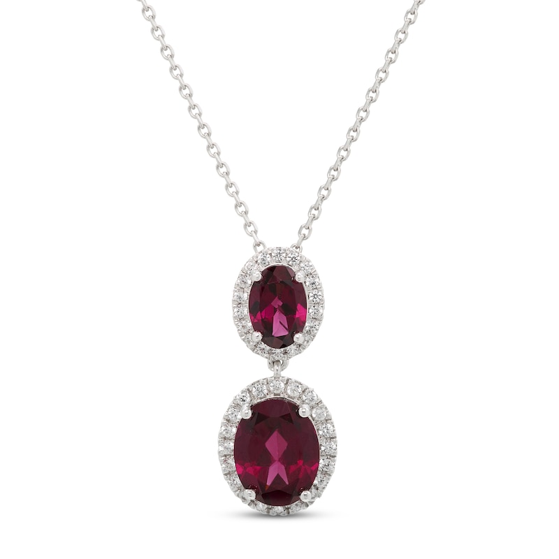 Rhodolite Garnet & White Lab-Created Sapphire Necklace Sterling Silver 18"