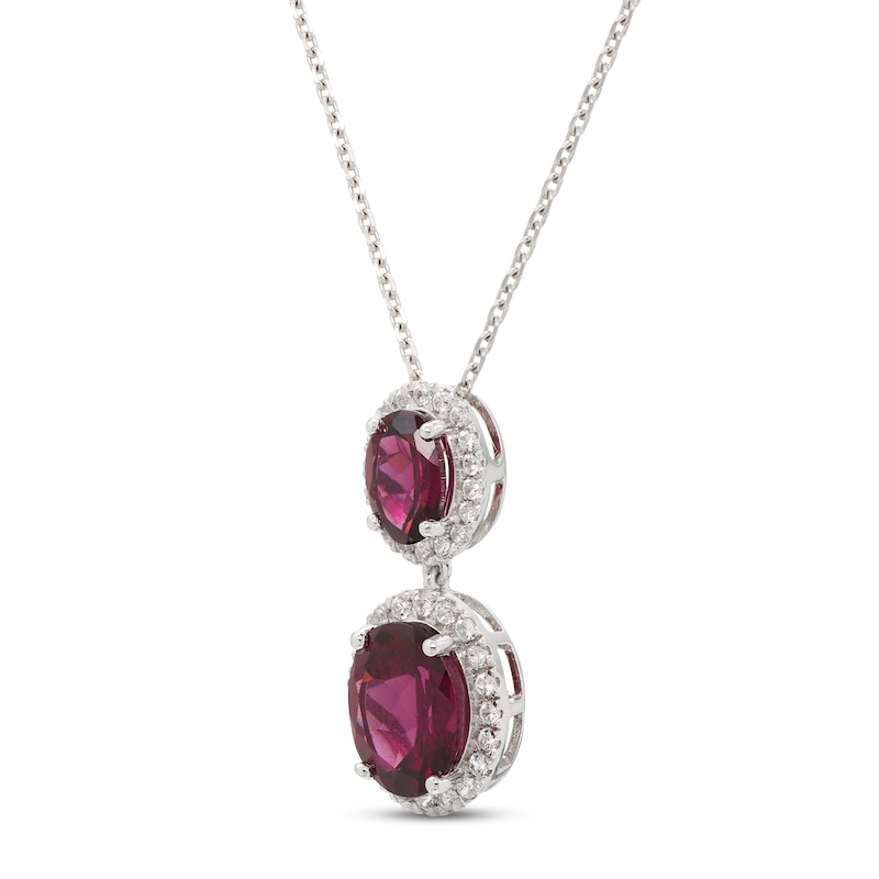 Rhodolite Garnet & White Lab-Created Sapphire Necklace Sterling Silver 18"