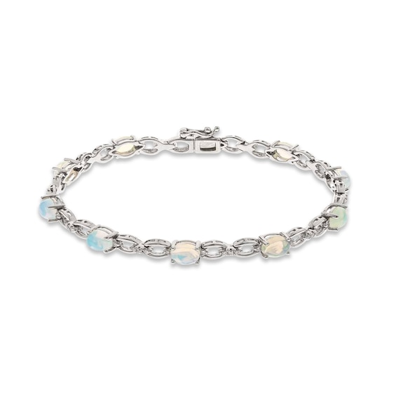 Opal & Diamond Link Bracelet 1/4 ct tw Round-cut Sterling Silver 7.25"