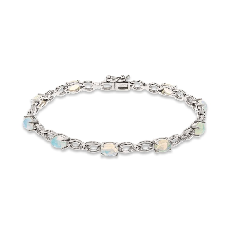 Main Image 1 of Opal & Diamond Link Bracelet 1/4 ct tw Round-cut Sterling Silver 7.25&quot;