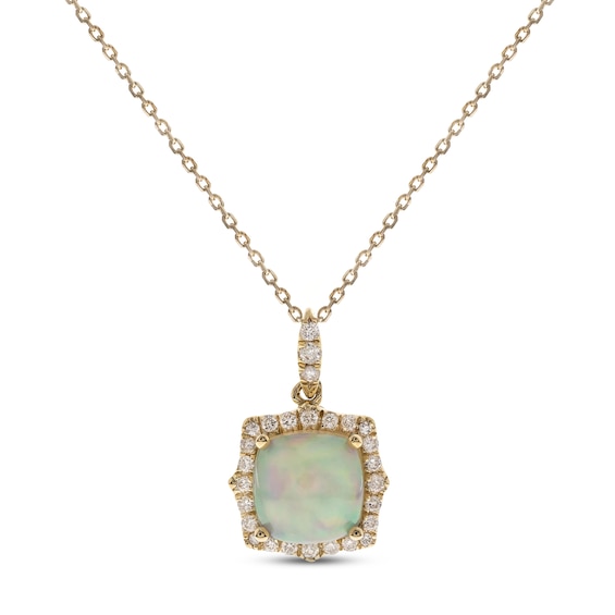 Opal & Diamond Necklace 1/8 ct tw Round-cut 10K Yellow Gold 18"