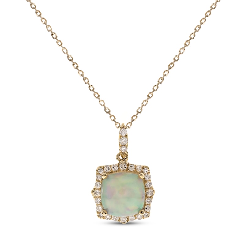 Opal & Diamond Necklace 1/8 ct tw Round-cut 10K Yellow Gold 18