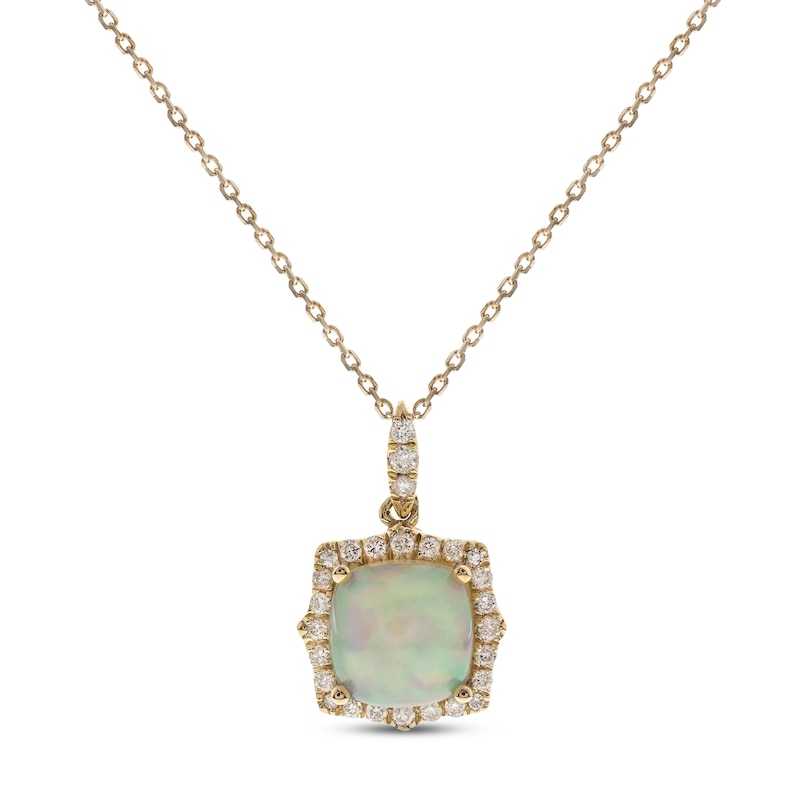 Main Image 1 of Opal & Diamond Necklace 1/8 ct tw Round-cut 10K Yellow Gold 18&quot;