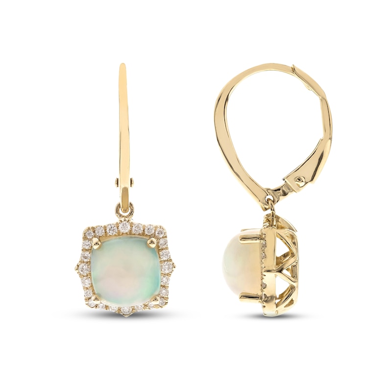 Opal & Diamond Dangle Earrings 1/6 ct tw Round-cut 10K Yellow Gold