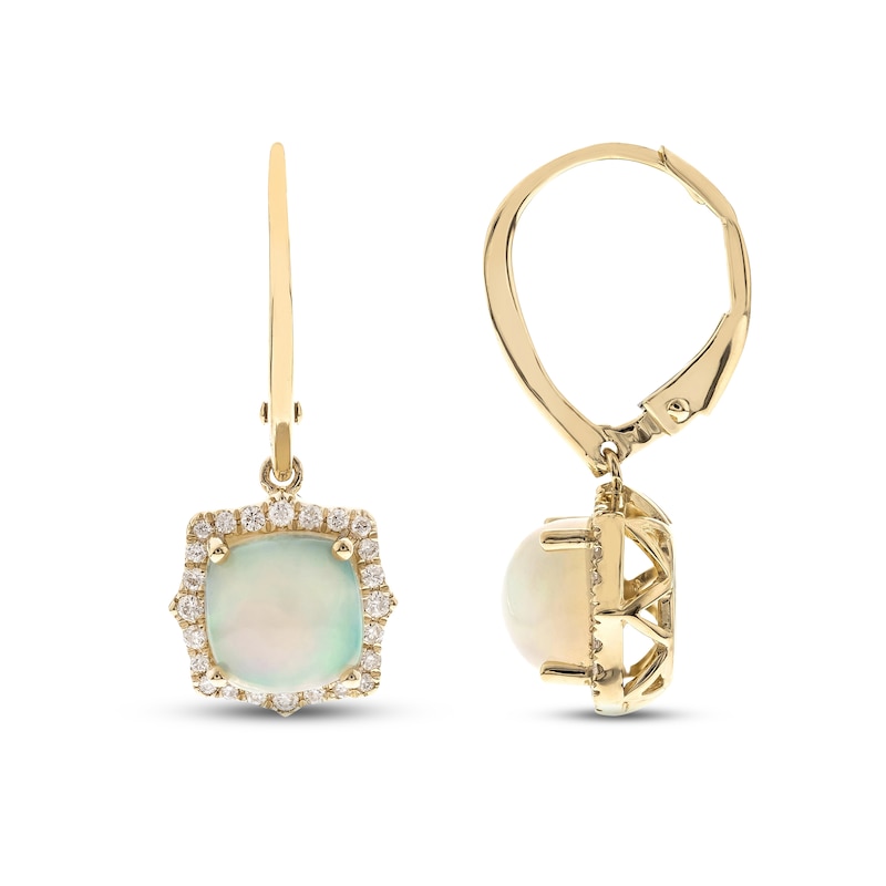 Main Image 1 of Opal & Diamond Dangle Earrings 1/6 ct tw Round-cut 10K Yellow Gold