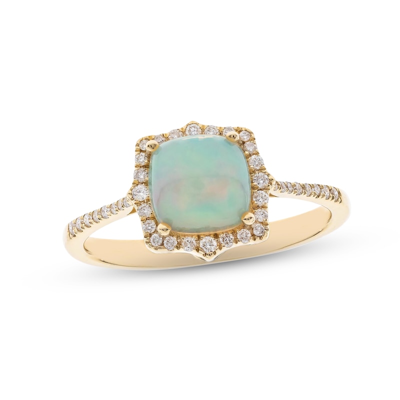 Main Image 1 of Opal & Diamond Ring 1/6 ct tw Round-cut 10K Yellow Gold