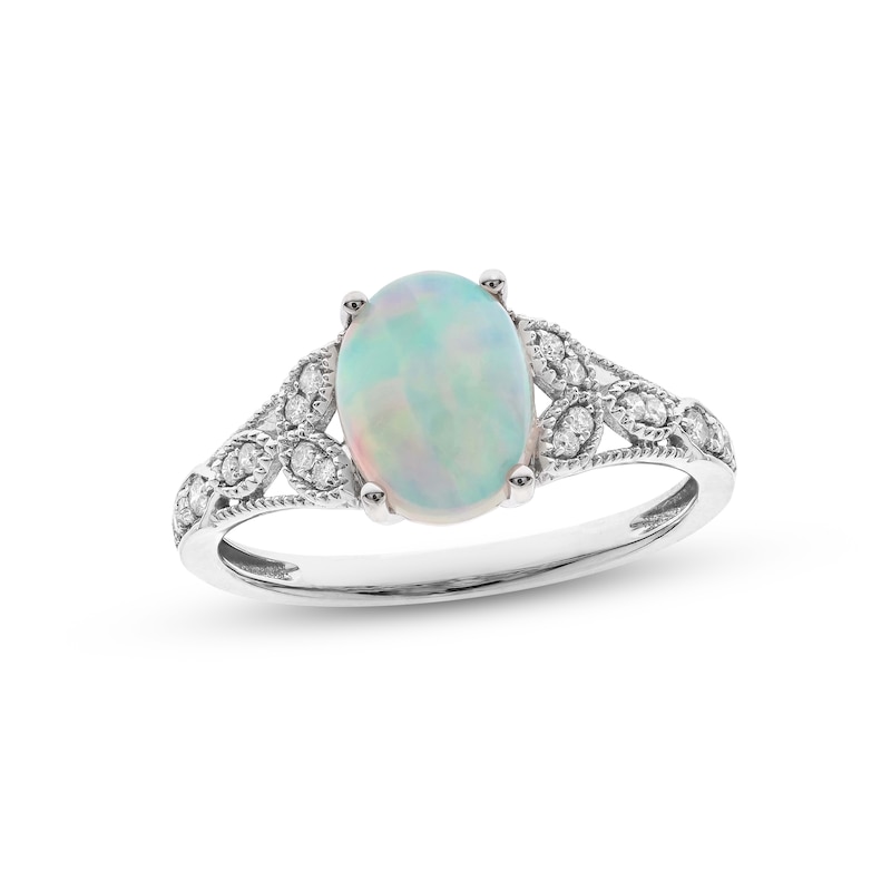 Main Image 1 of Opal & Diamond Ring 1/8 ct tw Round-cut 10K White Gold
