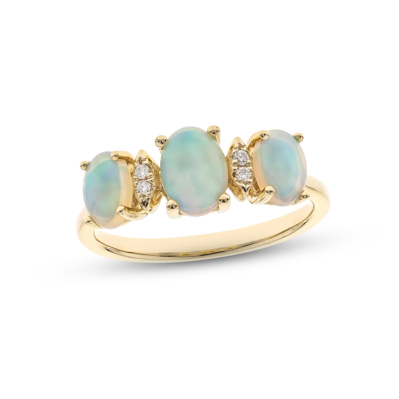 Main Image 1 of Opal & Diamond Three-Stone Ring Round-cut 10K Yellow Gold