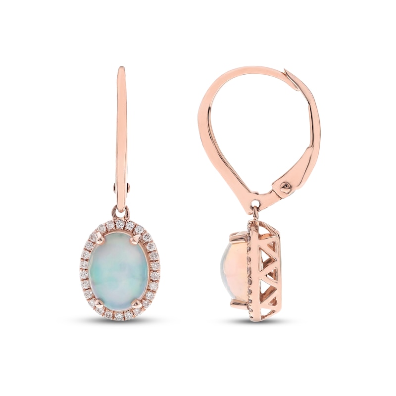 Main Image 1 of Opal & Diamond Dangle Earrings 1/6 ct tw Round-cut 10K Rose Gold