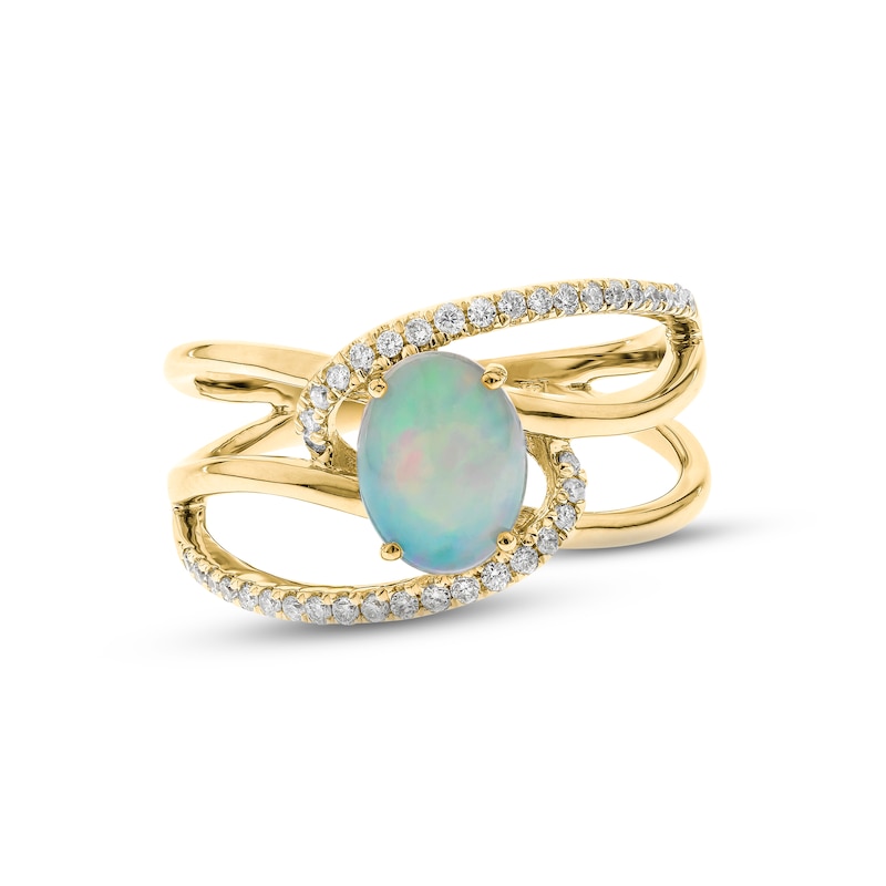 Main Image 1 of Opal & Diamond Bypass Ring 1/5 ct tw Round-cut 10K Yellow Gold