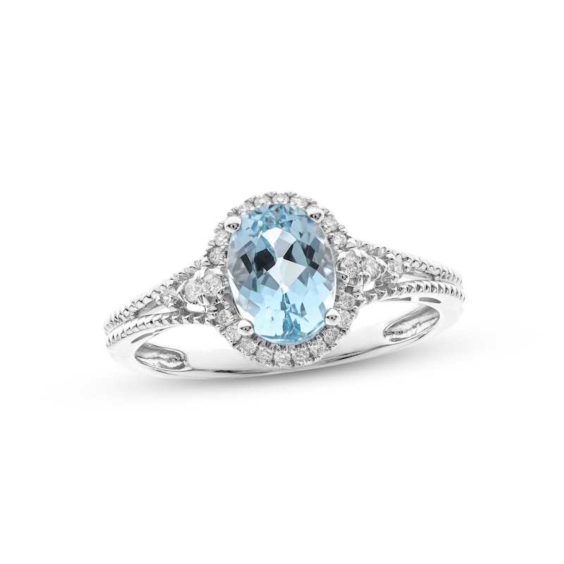 Main Image 1 of Aquamarine & Diamond Ring 1/8 ct tw Round-cut Sterling Silver