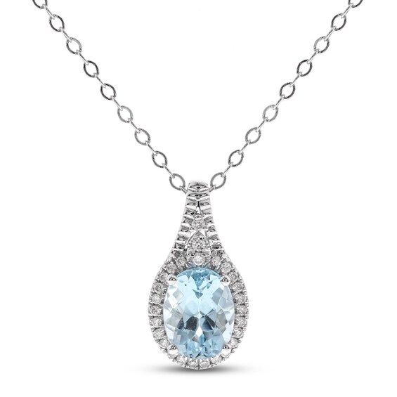 Aquamarine & Diamond Necklace 1/8 ct tw Round-cut Sterling Silver 18"