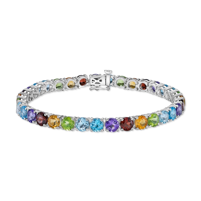 Multi-Stone Rainbow Line Bracelet Sterling Silver 7.25"