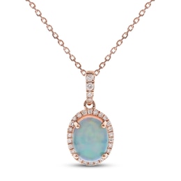 Opal & Diamond Necklace 1/8  ct tw Round-cut 10K Rose Gold 18"