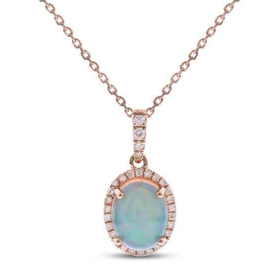 Opal & Diamond Necklace 1/8 ct tw Round-cut 10K Rose Gold 18"