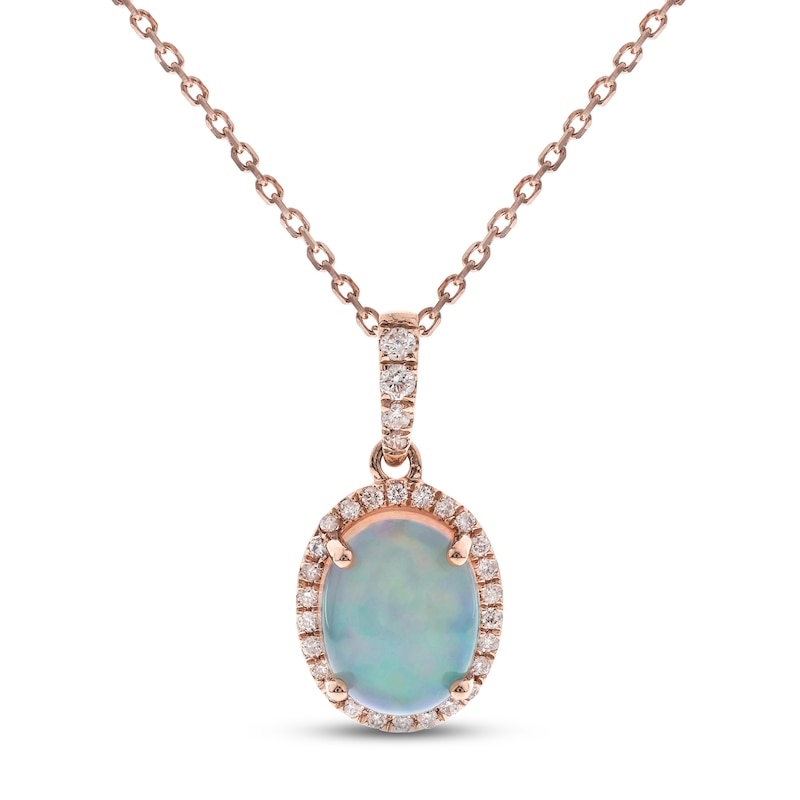 Main Image 1 of Opal & Diamond Necklace 1/8  ct tw Round-cut 10K Rose Gold 18&quot;