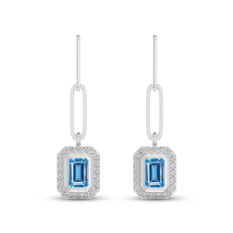 Swiss Blue Topaz & White Lab-Created Sapphire Paperclip Dangle Earrings Sterling Silver