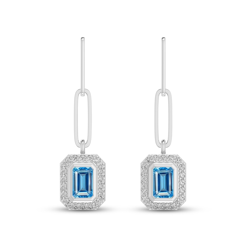 Main Image 2 of Swiss Blue Topaz & White Lab-Created Sapphire Paperclip Dangle Earrings Sterling Silver