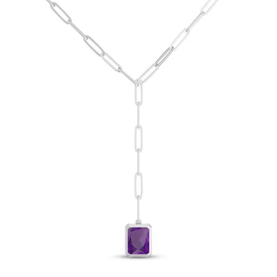 Amethyst Paperclip Drop Necklace Sterling Silver 18"