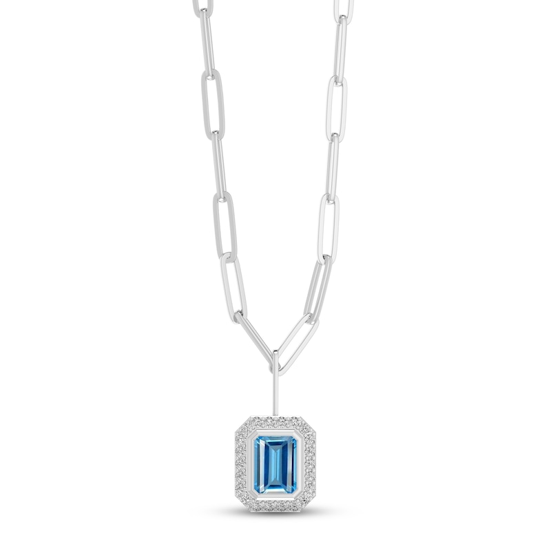 Main Image 1 of Swiss Blue Topaz & White Lab-Created Sapphire Paperclip Necklace Sterling Silver 18&quot;