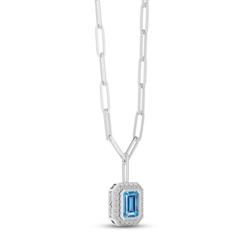 Main Image 2 of Swiss Blue Topaz & White Lab-Created Sapphire Paperclip Necklace Sterling Silver 18&quot;