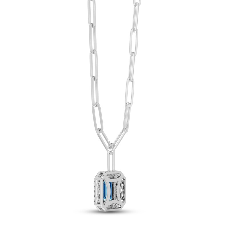 Main Image 3 of Swiss Blue Topaz & White Lab-Created Sapphire Paperclip Necklace Sterling Silver 18&quot;