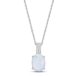 Lab-Created Opal & White Lab-Created Sapphire Necklace Sterling Silver 18"