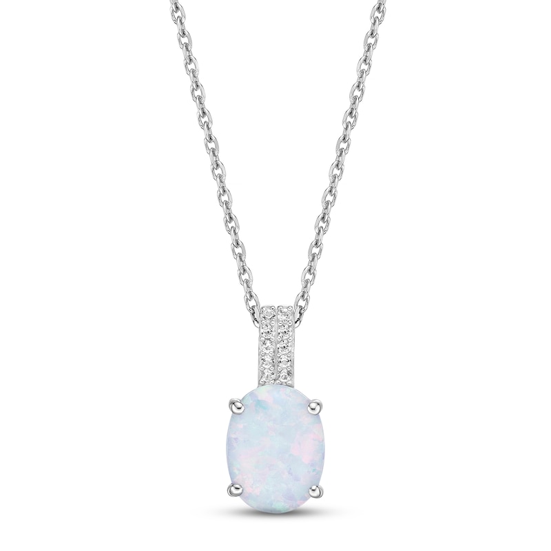 Main Image 1 of Lab-Created Opal & White Lab-Created Sapphire Necklace Sterling Silver 18&quot;
