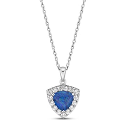 Black Lab-Created Opal & White Lab-Created Sapphire Necklace Sterling Silver 18"