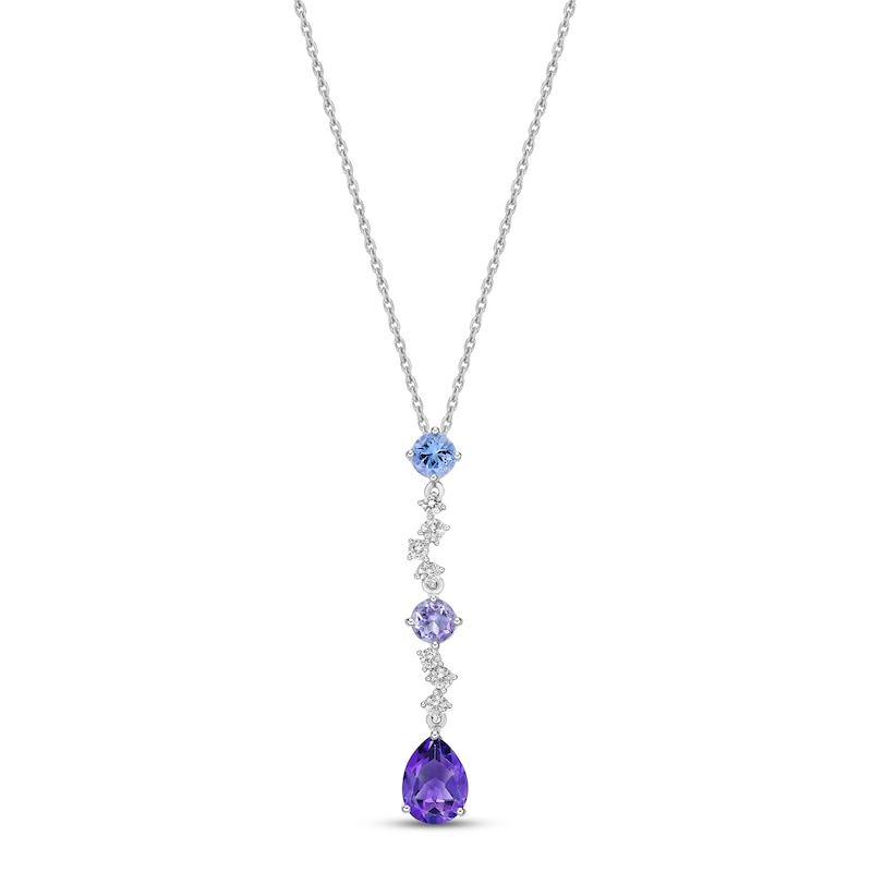 Vibrant Shades Amethyst, Tanzanite & White Lab-Created Sapphire Drop Necklace Sterling Silver 18"